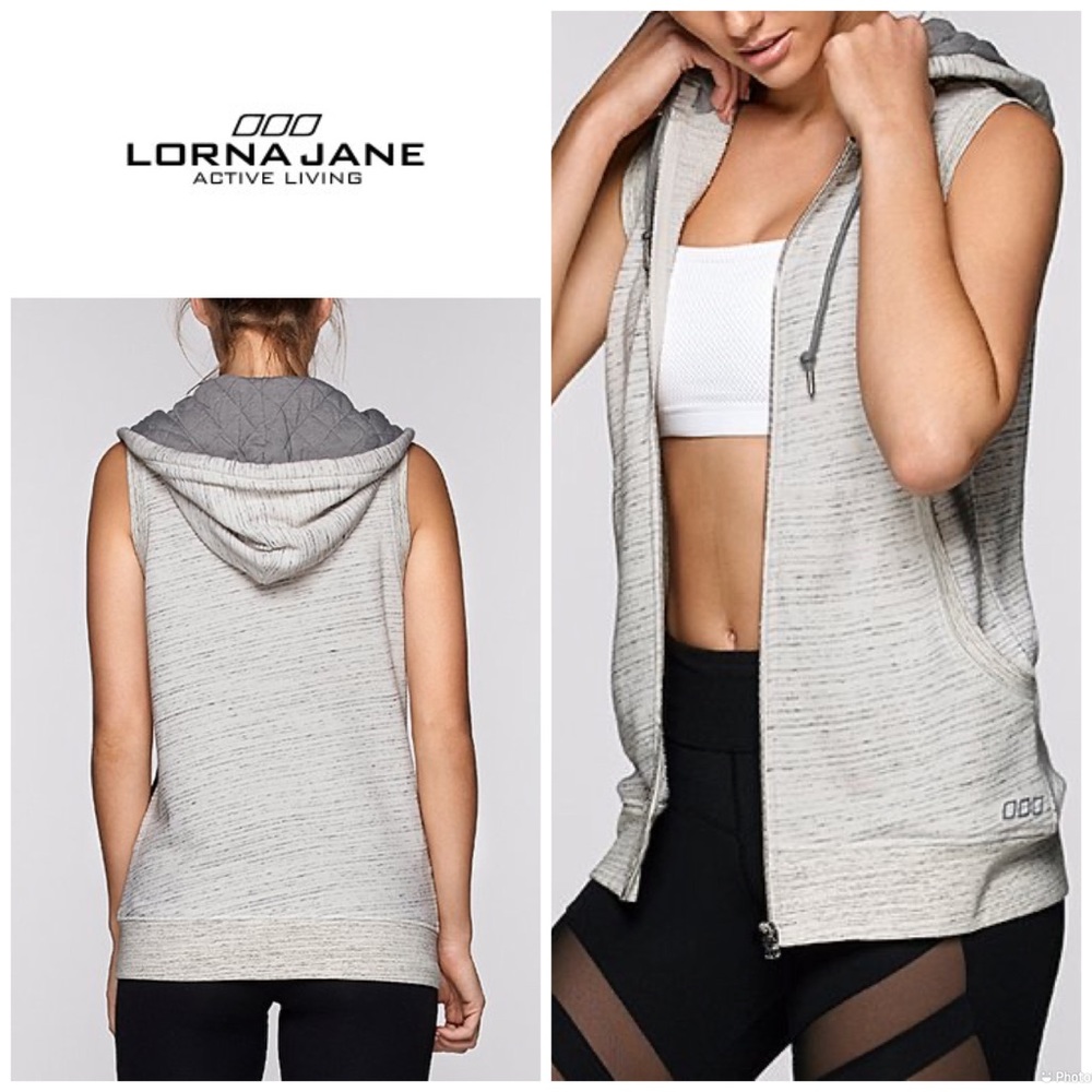 Lorna Jane “Kayla” speckled sleeveless zip up hoodie